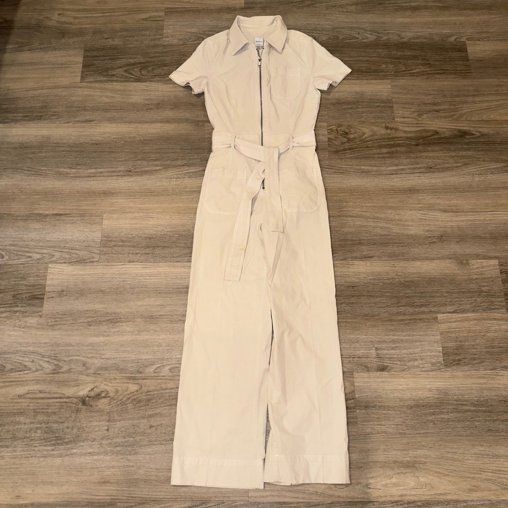 Maeve The Colette Jumpsuit Cream Utility Wide Leg Zip Front Size 2